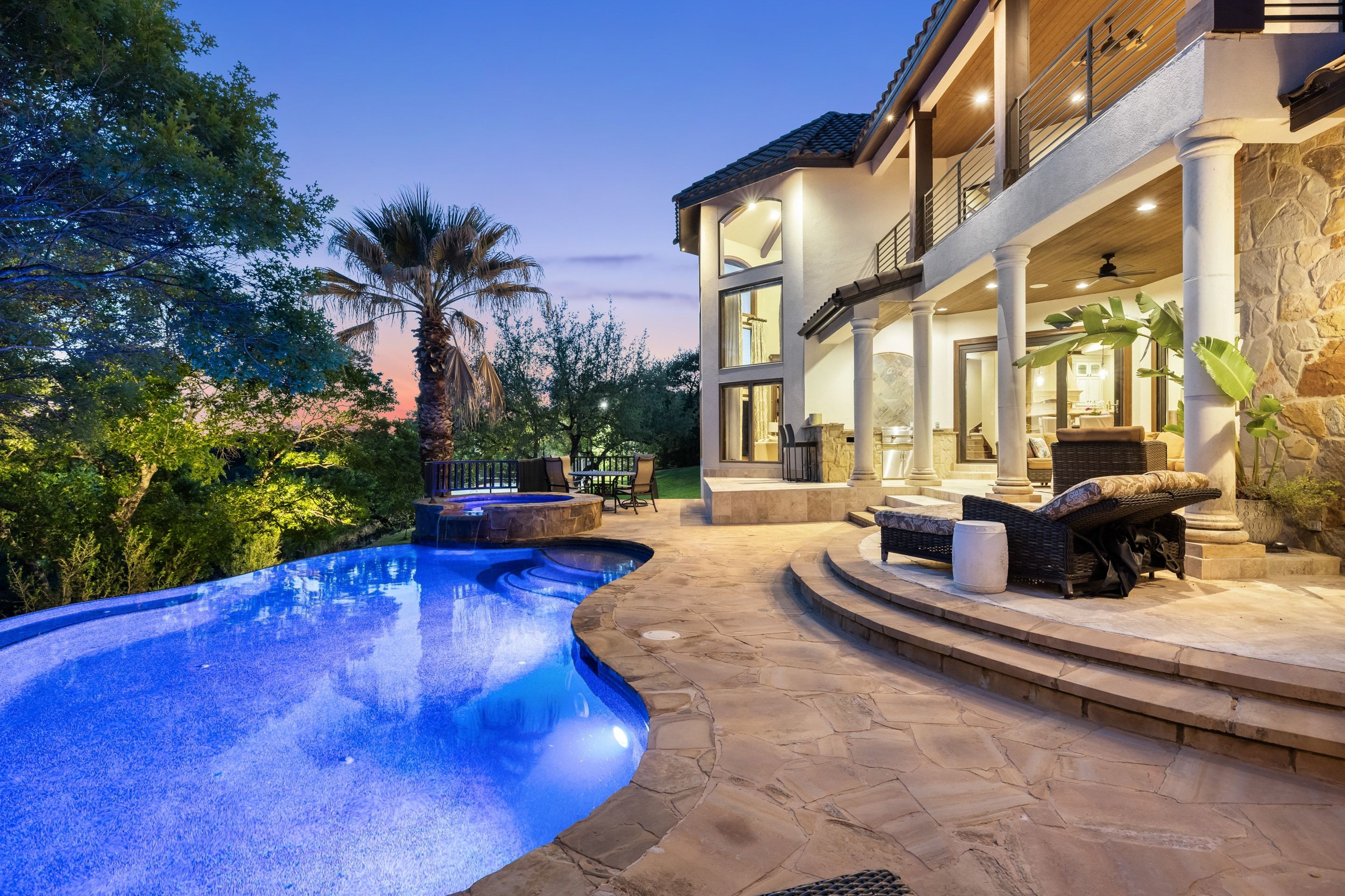 Covered terrace at Lakehaven above the grounds